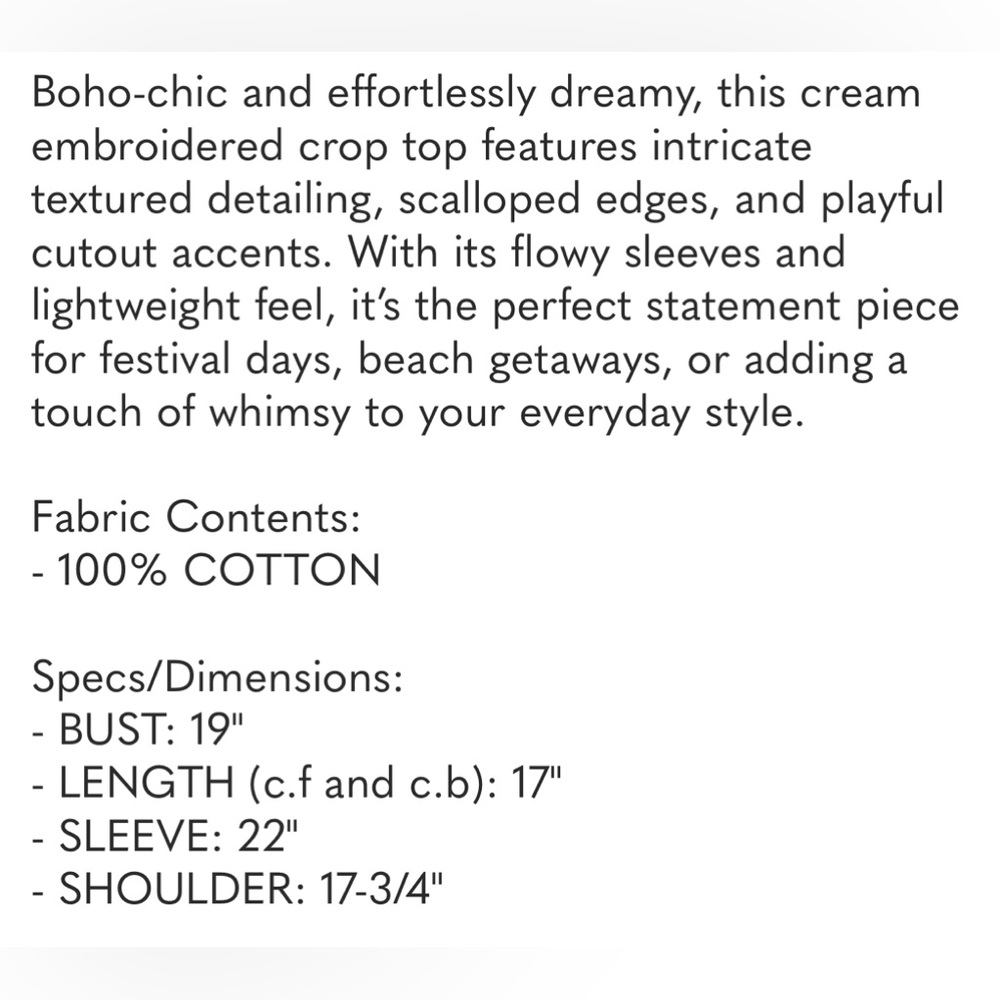 POL Boho Embroidered Scalloped Crop Top - Picture 6 of 6